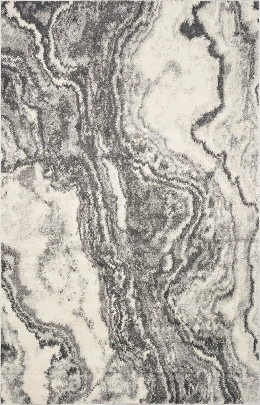 Ivory Grey Machine Woven Marble Indoor Area Rug Photo 1