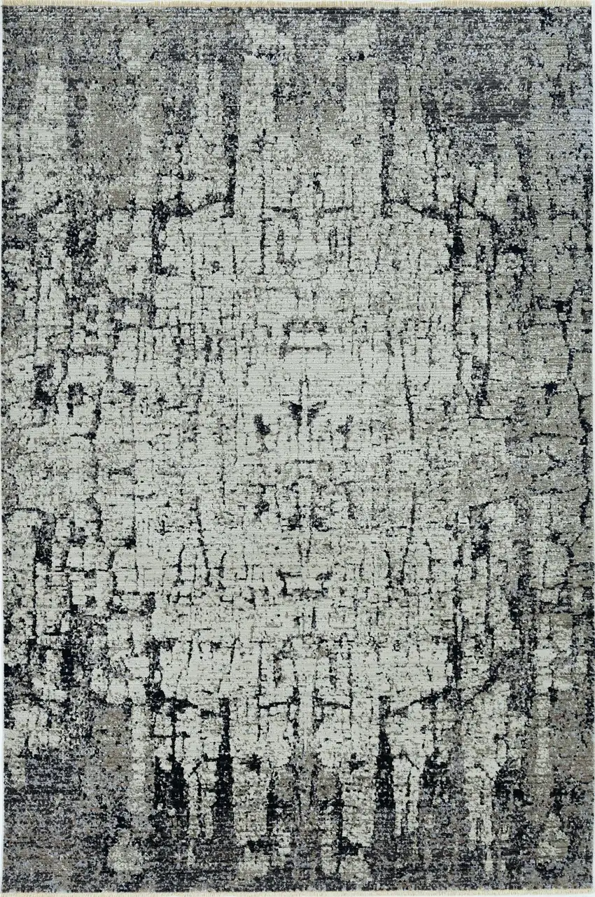Ivory Grey Machine Woven Shrank Abstract Industrial Style Indoor Area Rug Photo 2