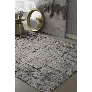 Photo of Ivory Grey Machine Woven Shrank Abstract Industrial Style Indoor Area Rug