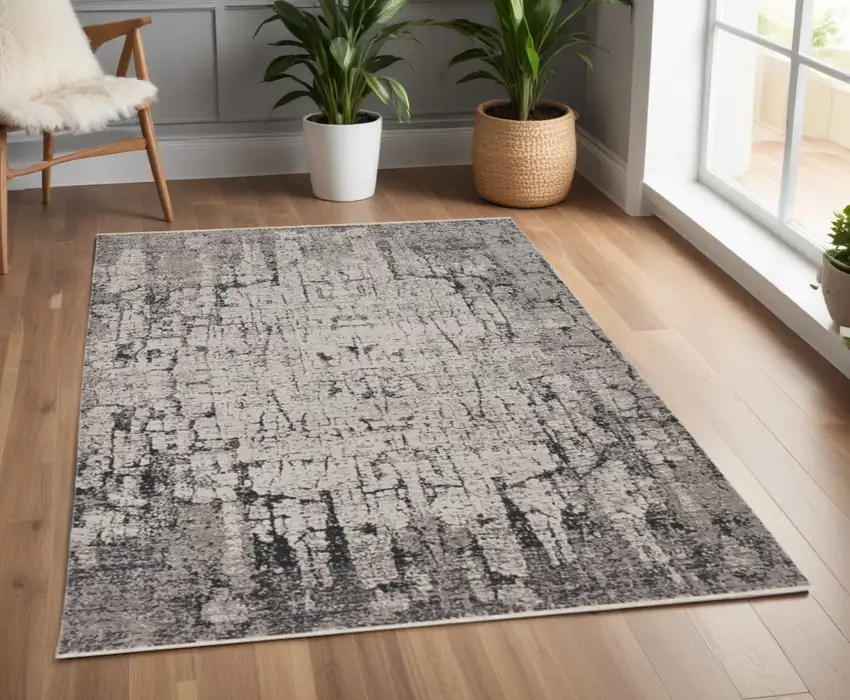 Ivory Grey Machine Woven Shrank Abstract Industrial Style Indoor Area Rug Photo 1