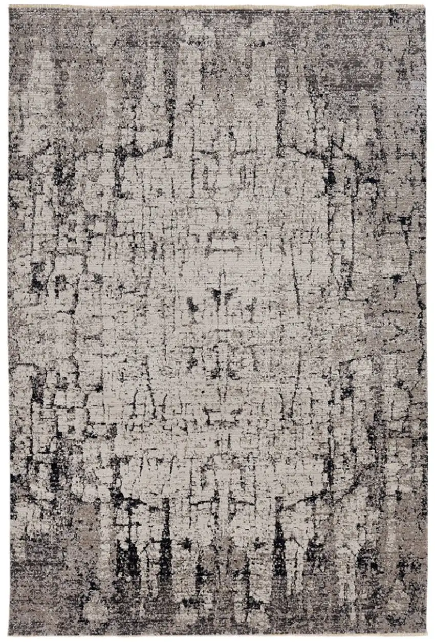 Ivory And Gray Abstract Distressed Area Rug Photo 2