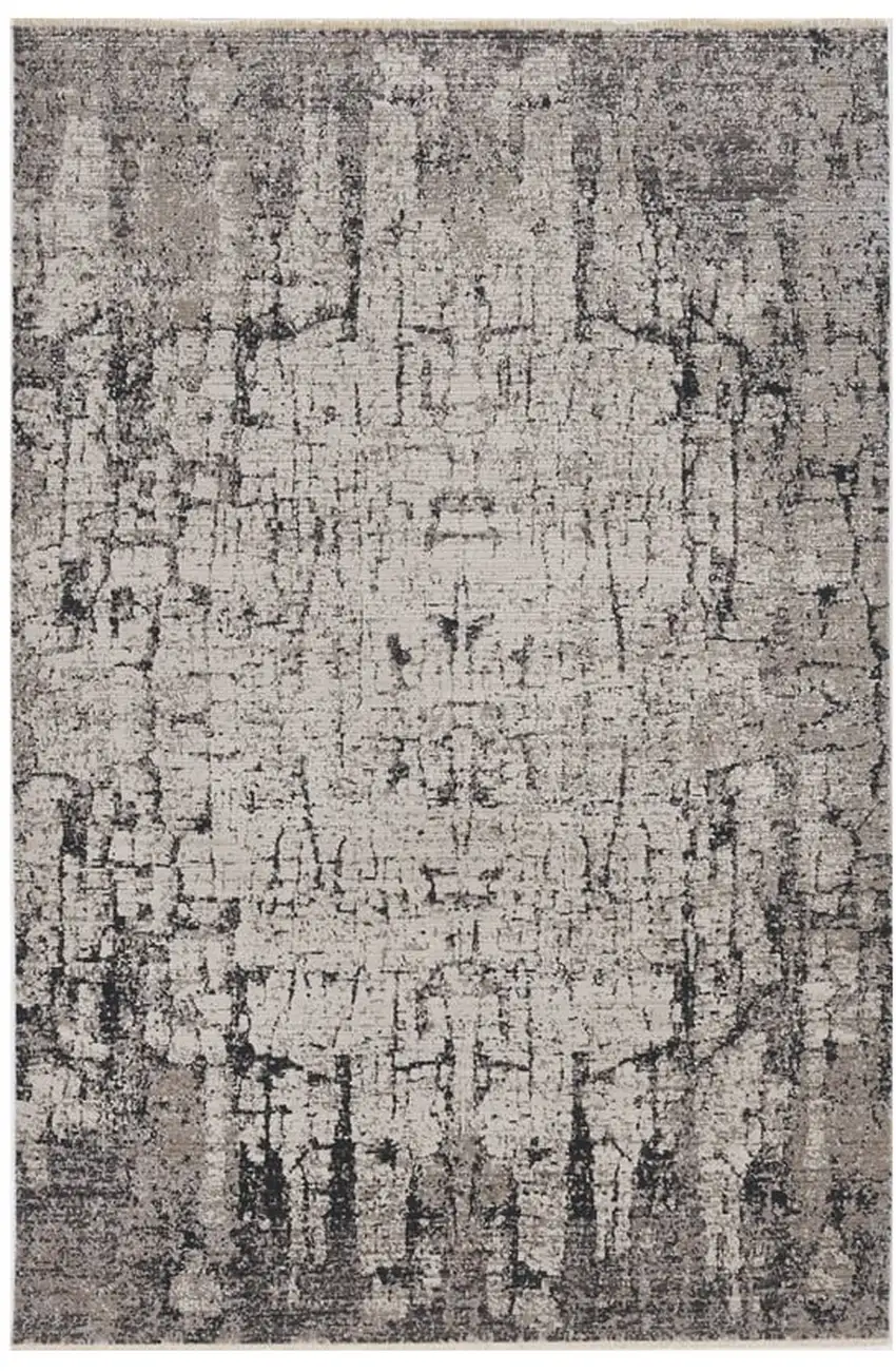 Ivory Grey Machine Woven Shrank Abstract Industrial Style Indoor Area Rug Photo 2