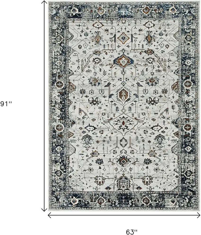 Ivory And Gray Floral Medallion Area Rug Photo 3