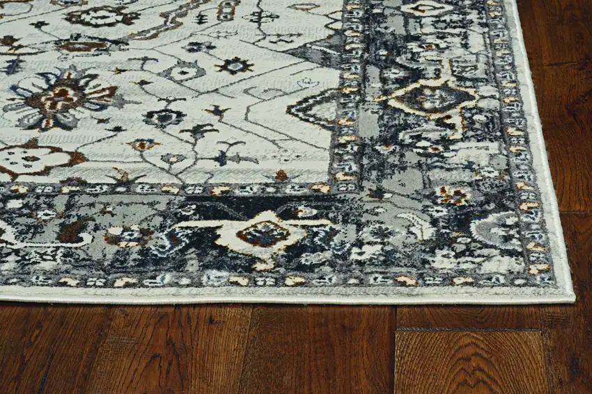 Ivory Grey Machine Woven Traditional Indoor Area Rug Photo 1