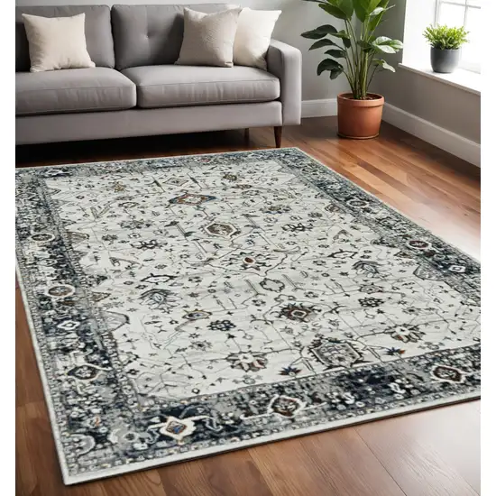 Ivory And Gray Floral Medallion Area Rug Photo 1