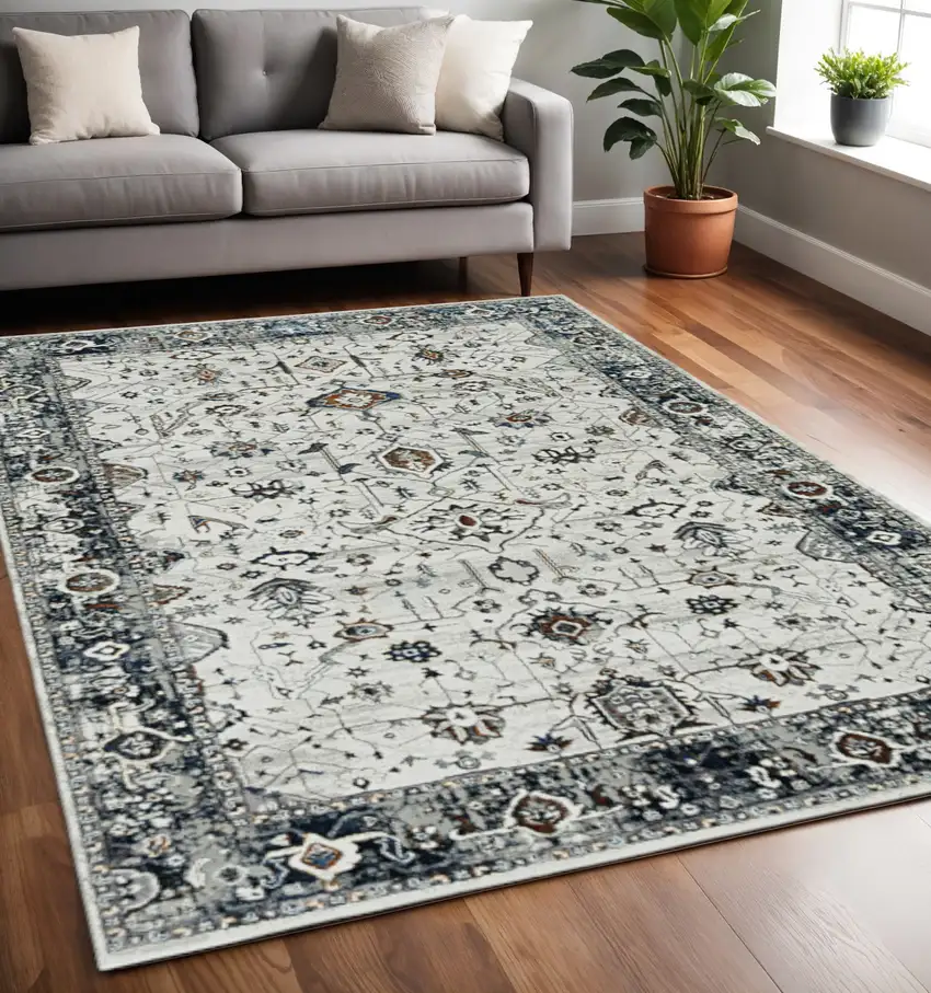Ivory And Gray Floral Medallion Area Rug Photo 1