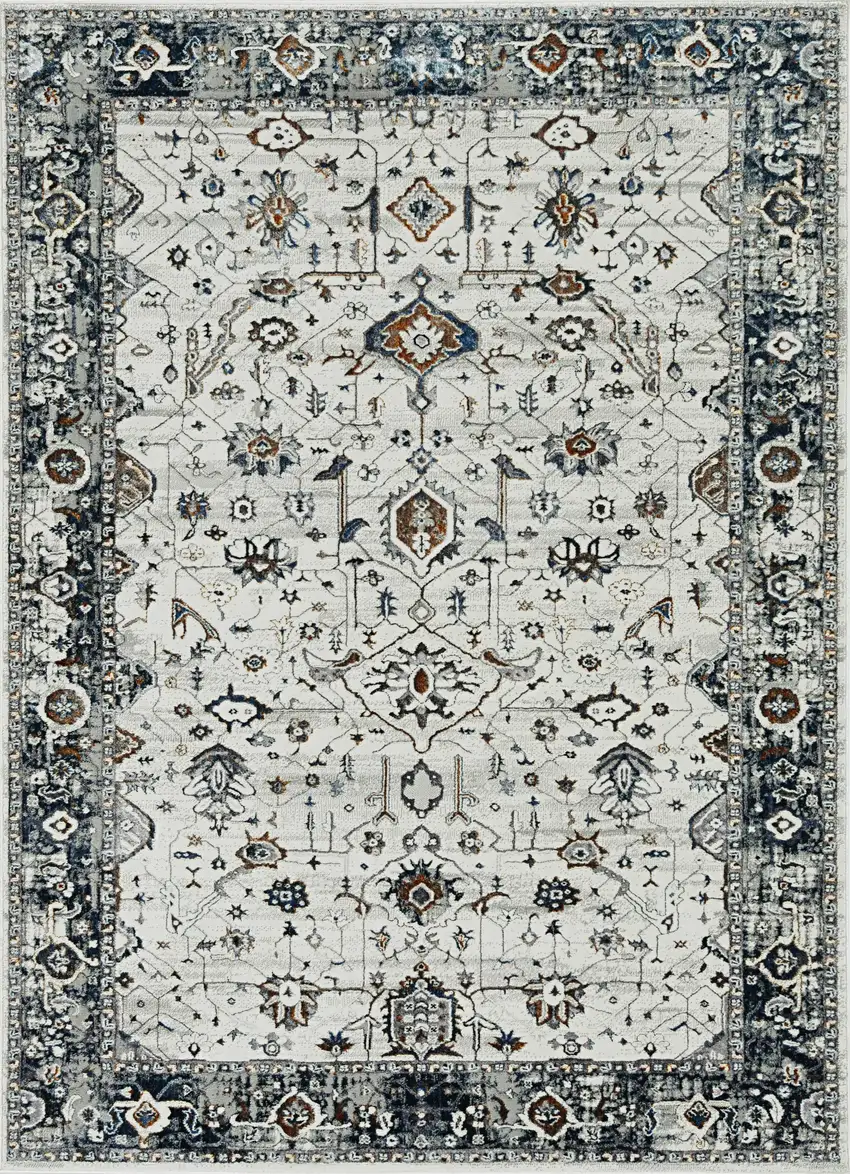 Ivory Grey Machine Woven Traditional Indoor Area Rug Photo 2