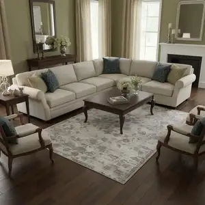 Photo of Ivory Grey Machine Woven Traditional Indoor Area Rug