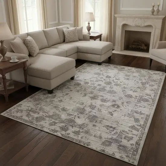 Ivory Gray And Brown Floral Area Rug Photo 3