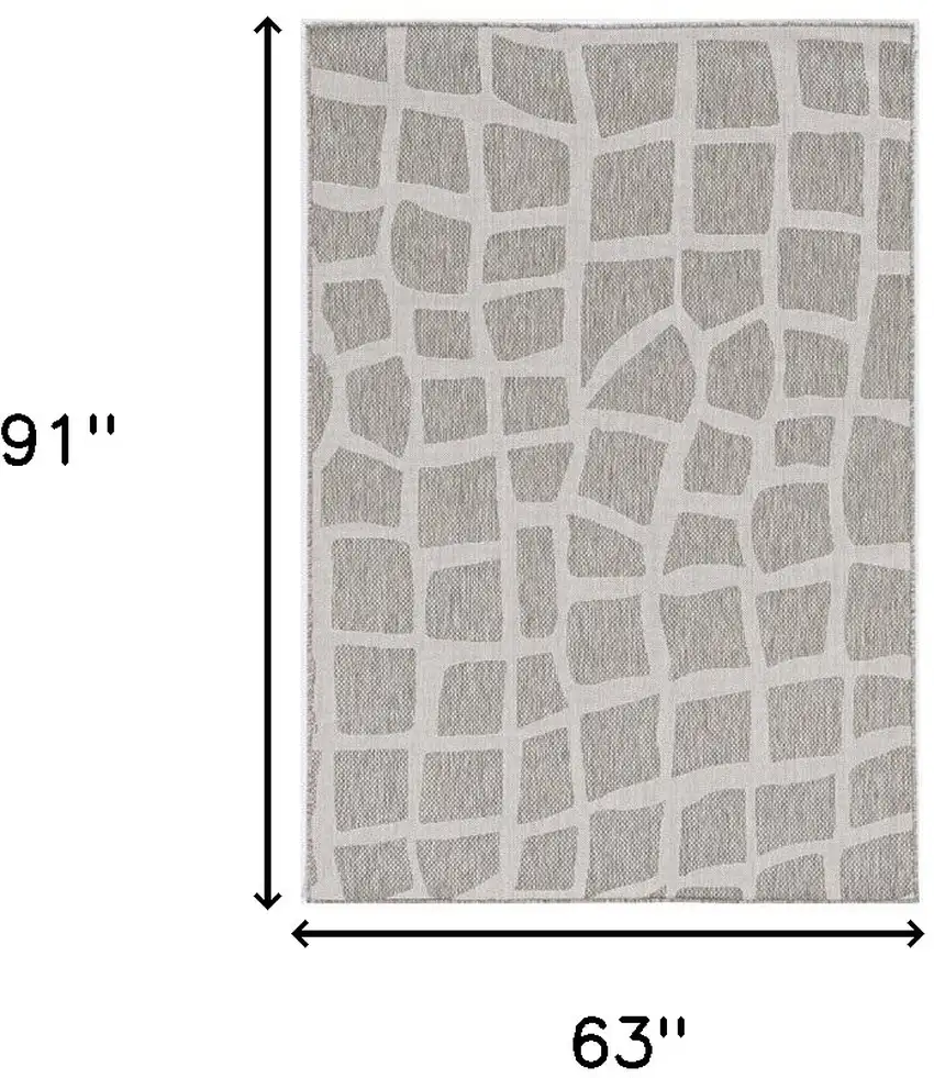 5'X7' Ivory Grey Machine Woven Uv Treated Abstract Indoor Outdoor Area Rug Photo 3