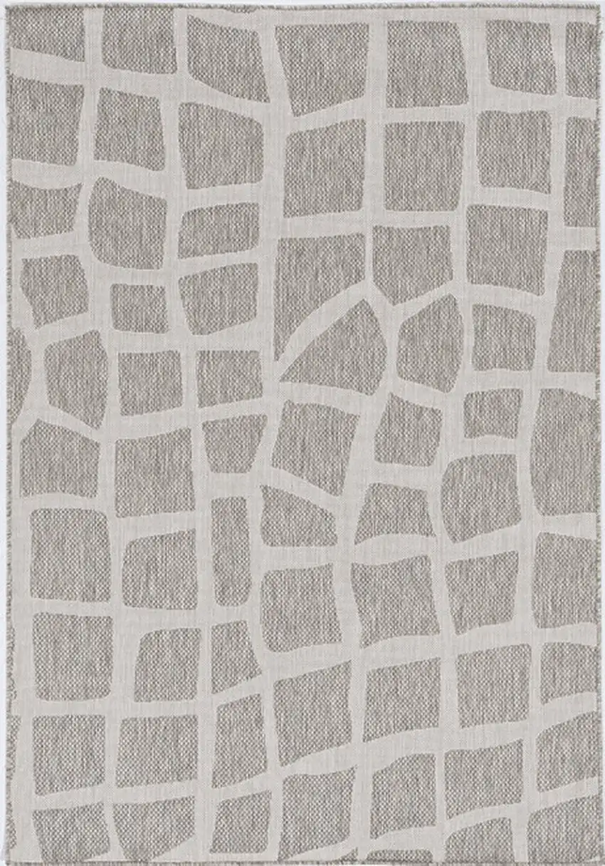 5'X7' Ivory Grey Machine Woven Uv Treated Abstract Indoor Outdoor Area Rug Photo 2