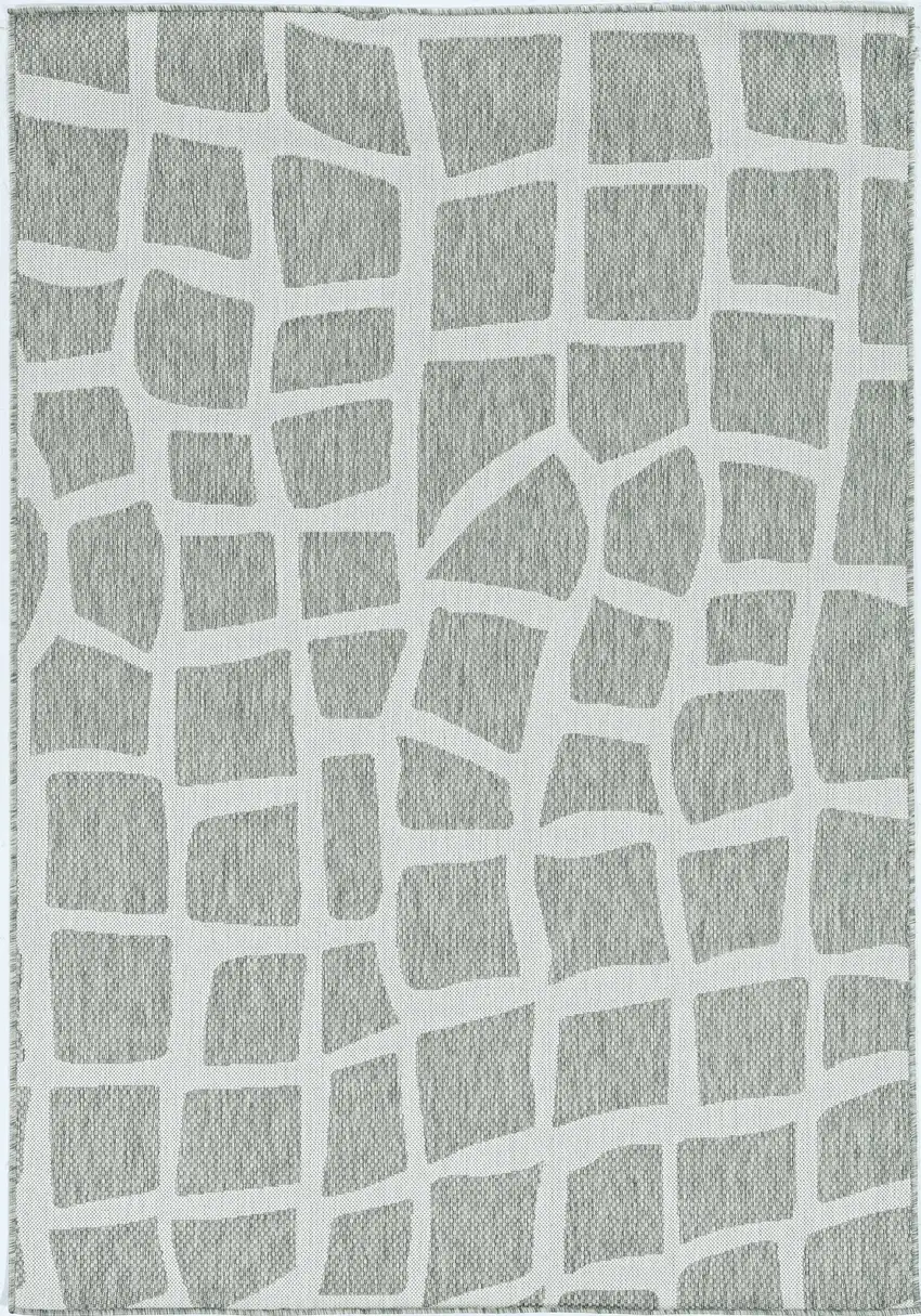 Ivory Grey Machine Woven UV Treated Abstract Indoor Outdoor Area Rug Photo 2