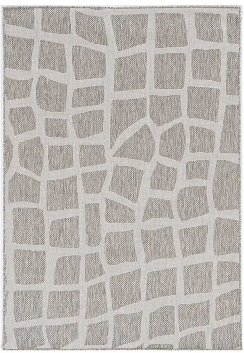 5' X 7' Ivory Grey Machine Woven Uv Treated Abstract Indoor Outdoor Area Rug Photo 2