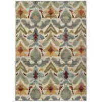Photo of Ivory Grey Rust Gold And Blue Abstract Power Loom Stain Resistant Area Rug