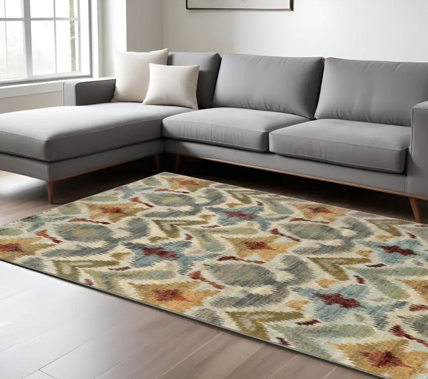 Gray and Ivory Abstract Power Loom Area Rug Photo 1