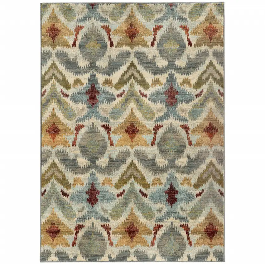 Ivory Grey Rust Gold And Blue Abstract Power Loom Stain Resistant Area Rug Photo 1