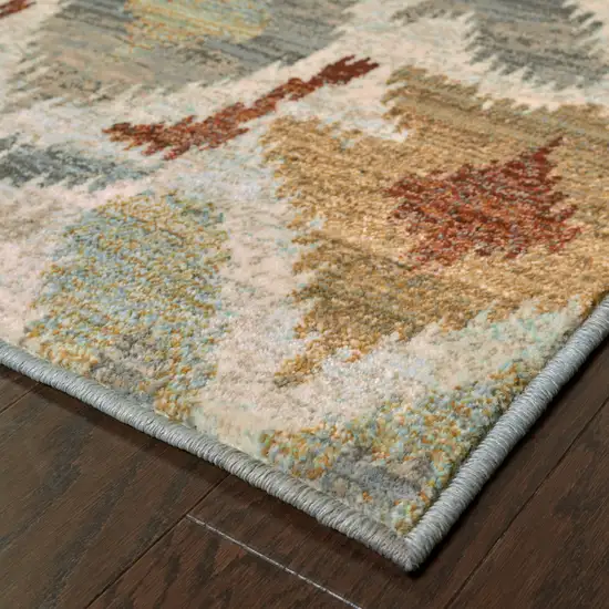 Ivory Grey Rust Gold And Blue Abstract Power Loom Stain Resistant Runner Rug Photo 4