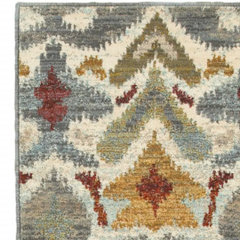 Ivory Grey Rust Gold And Blue Abstract Power Loom Stain Resistant Runner Rug Photo 3
