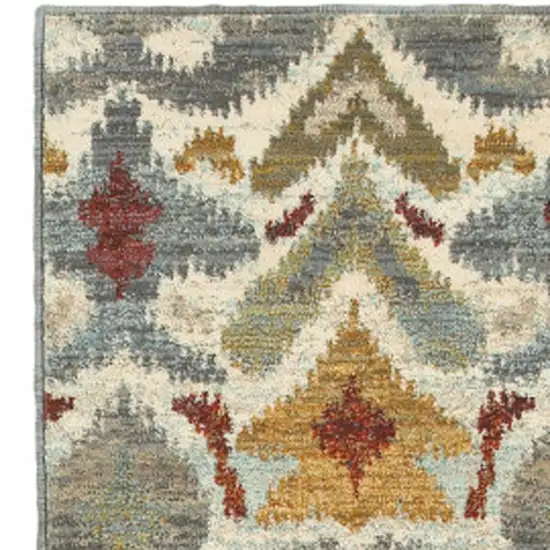 Ivory Grey Rust Gold And Blue Abstract Power Loom Stain Resistant Runner Rug Photo 3