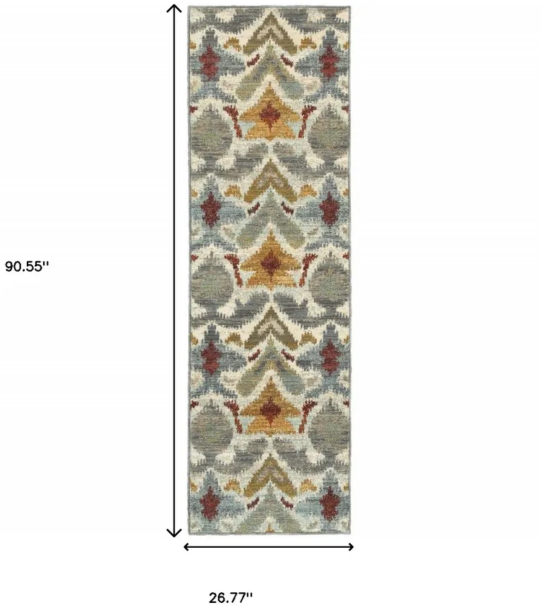 Ivory Grey Rust Gold And Blue Abstract Power Loom Stain Resistant Runner Rug Photo 4