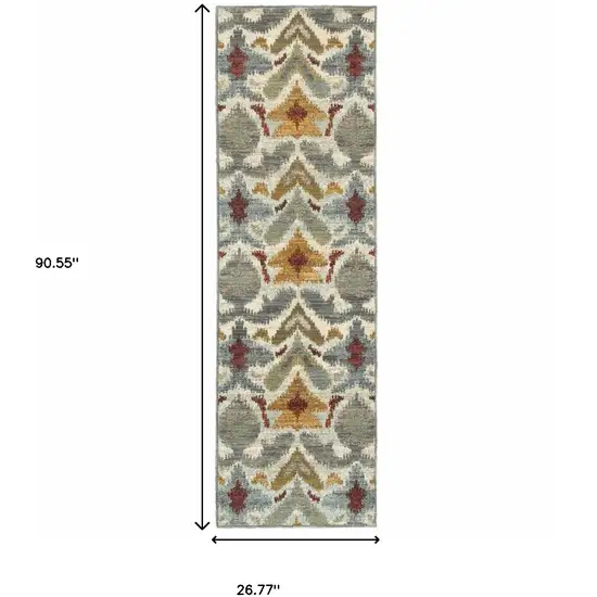Ivory Grey Rust Gold And Blue Abstract Power Loom Stain Resistant Runner Rug Photo 5