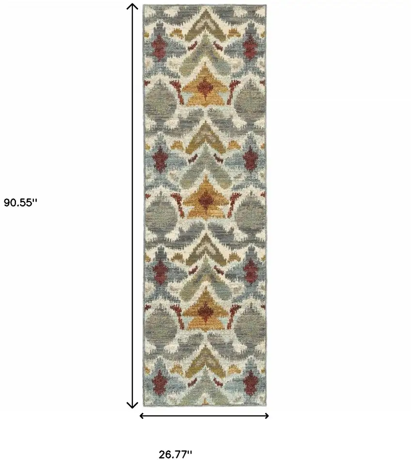Ivory Grey Rust Gold And Blue Abstract Power Loom Stain Resistant Runner Rug Photo 5
