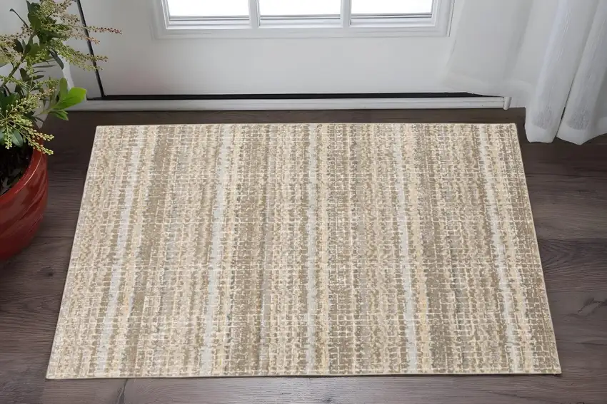 Gray and Ivory Abstract Power Loom Area Rug Photo 1