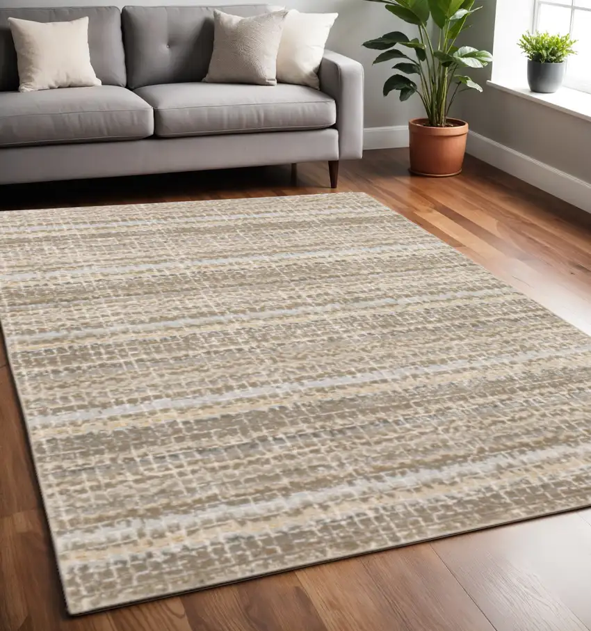 Gray and Ivory Abstract Power Loom Area Rug Photo 1