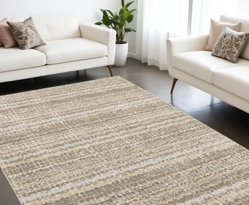 Gray and Ivory Abstract Power Loom Area Rug Photo 1