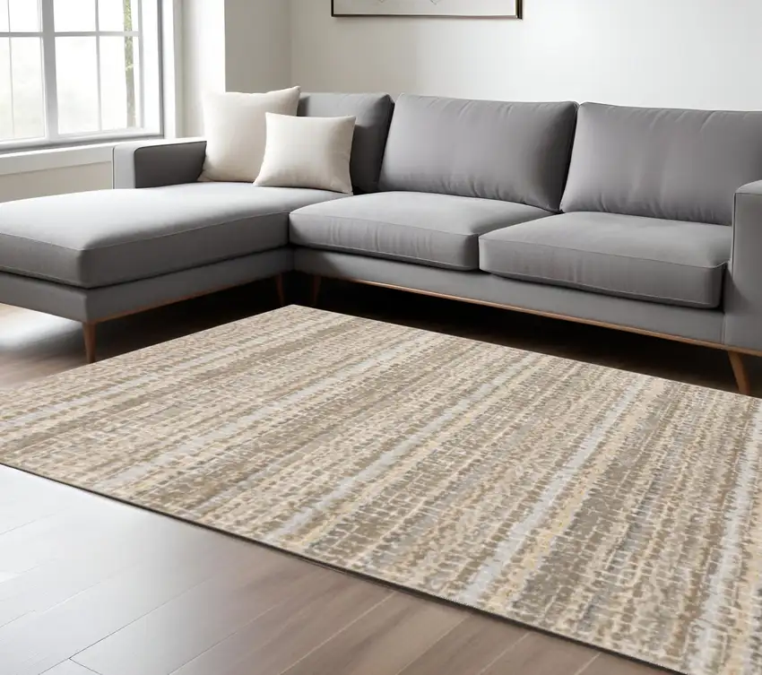 Gray and Ivory Abstract Power Loom Area Rug Photo 1