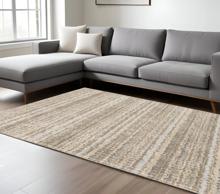 Ivory Grey Tan And Brown Abstract Power Loom Stain Resistant Area Rug Photo 2