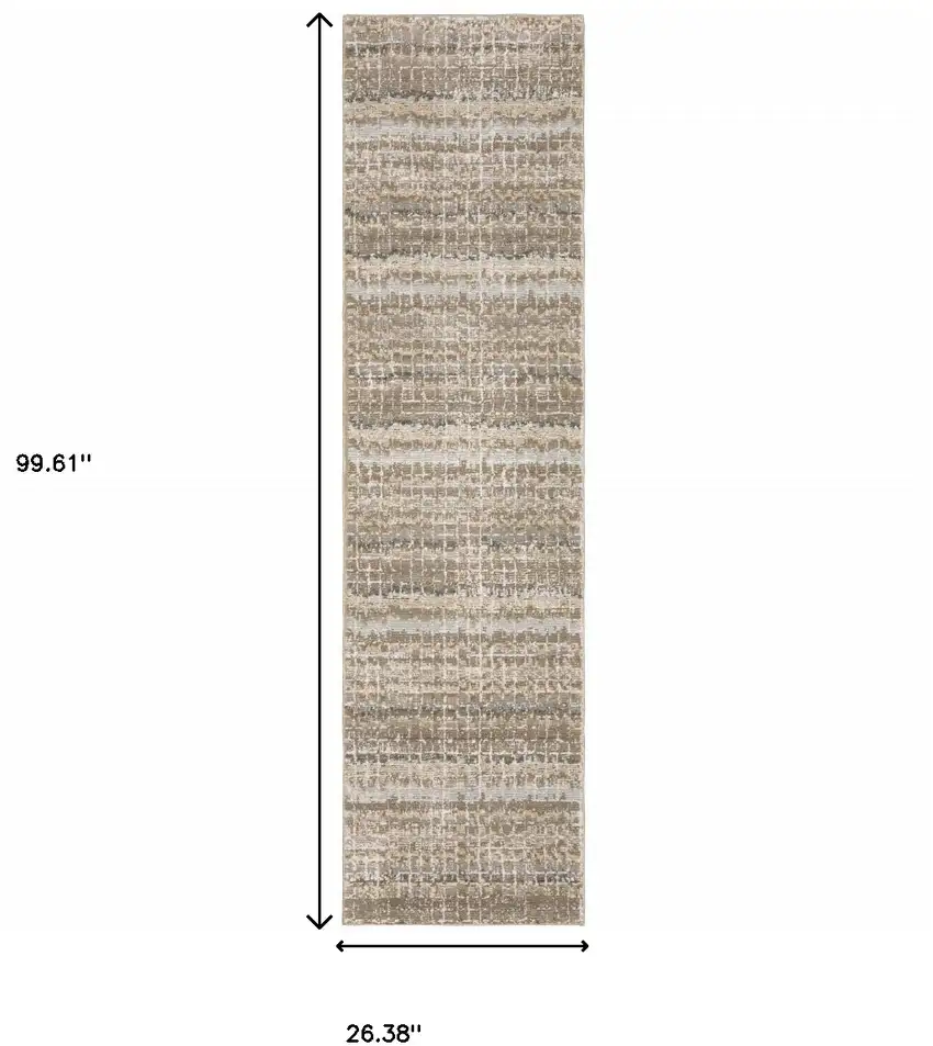 Ivory Grey Tan And Brown Abstract Power Loom Stain Resistant Runner Rug Photo 7