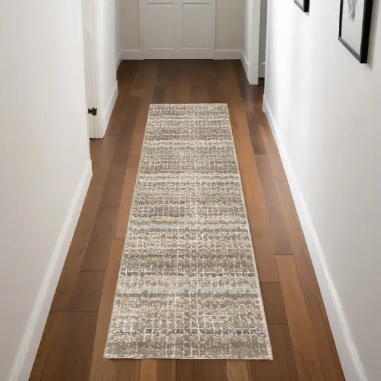 Gray and Ivory Abstract Power Loom Runner Rug Photo 1