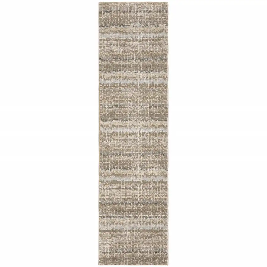 Ivory Grey Tan And Brown Abstract Power Loom Stain Resistant Runner Rug Photo 1