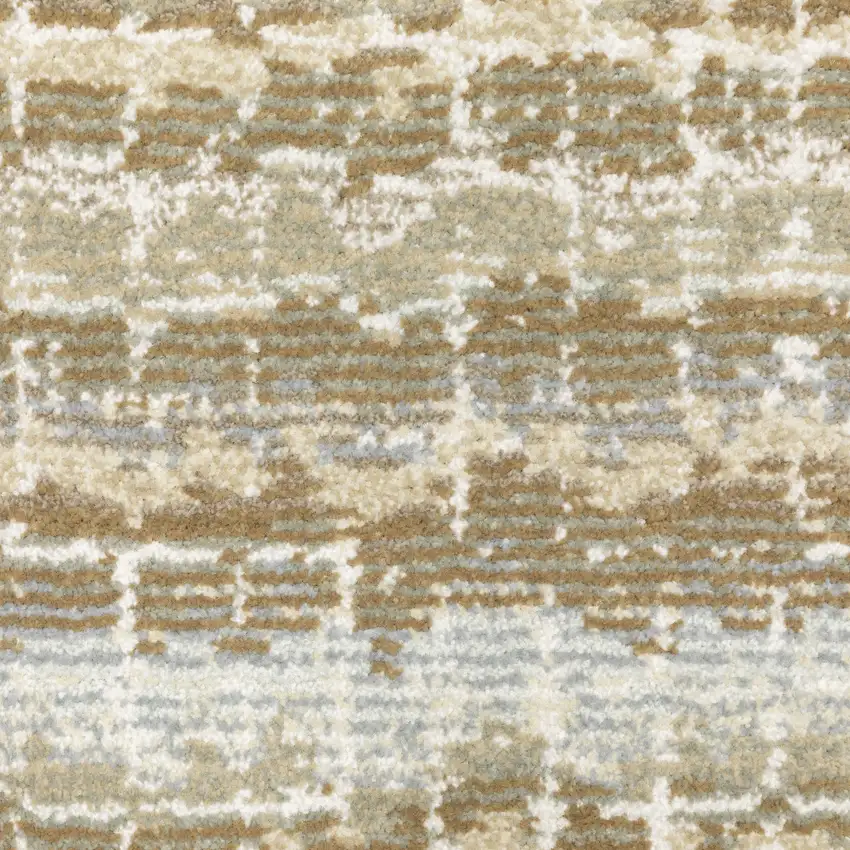 Ivory Grey Tan And Brown Abstract Power Loom Stain Resistant Runner Rug Photo 9