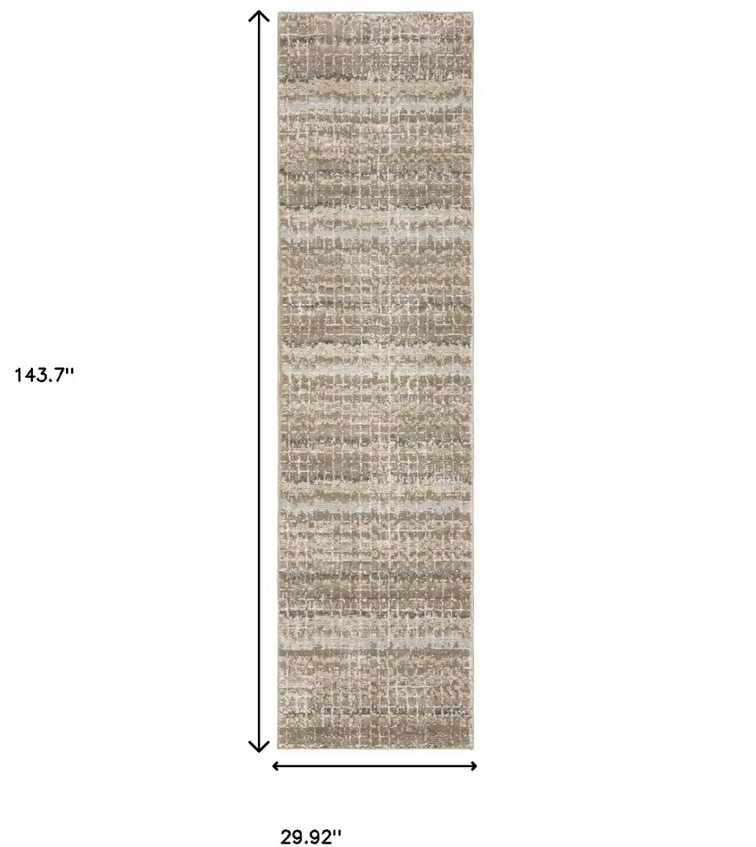 Ivory Grey Tan And Brown Abstract Power Loom Stain Resistant Runner Rug Photo 7