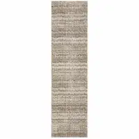 Photo of Ivory Grey Tan And Brown Abstract Power Loom Stain Resistant Runner Rug