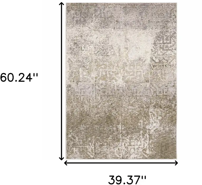 Ivory Grey Tan Brown And Beige Abstract Power Loom Stain Resistant Area Rug Photo 10