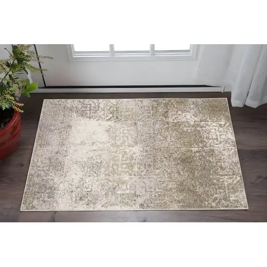 Ivory Grey Tan Brown And Beige Abstract Power Loom Stain Resistant Area Rug Photo 1