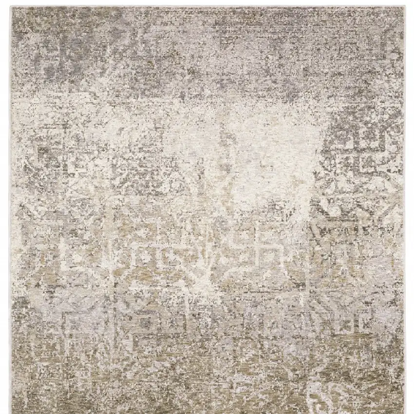 Ivory Grey Tan Brown And Beige Abstract Power Loom Stain Resistant Area Rug Photo 4