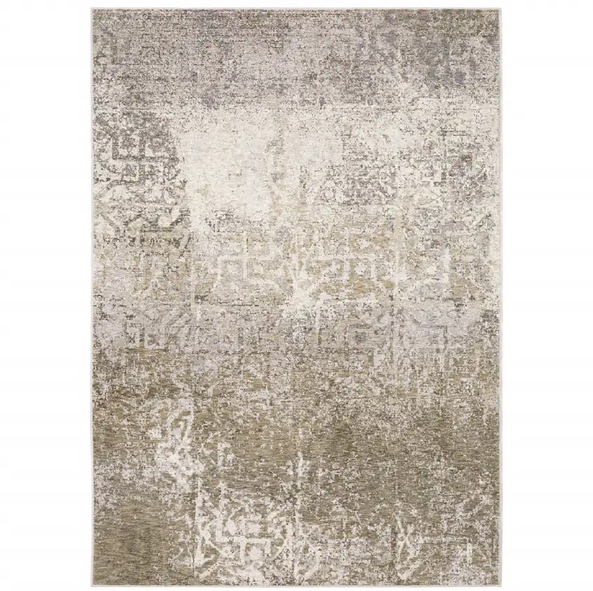 Ivory Grey Tan Brown And Beige Abstract Power Loom Stain Resistant Area Rug Photo 5
