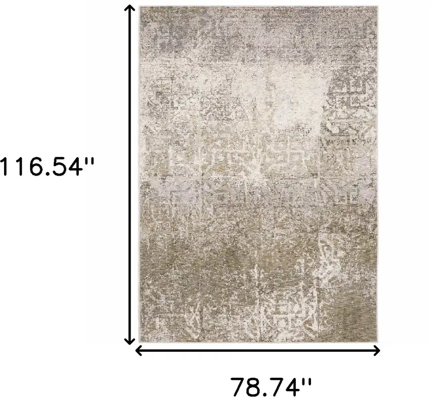 6' X 9' Ivory Grey Tan Brown And Beige Abstract Power Loom Stain Resistant Area Rug Photo 3