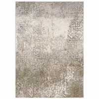 Photo of Ivory Grey Tan Brown And Beige Abstract Power Loom Stain Resistant Area Rug