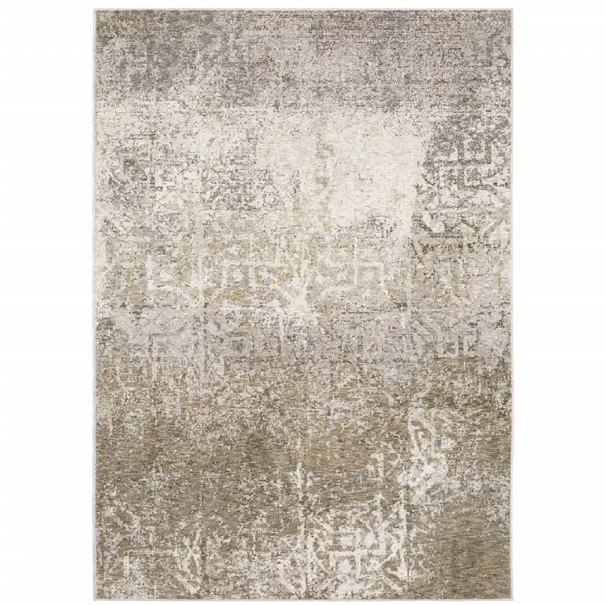 Ivory Grey Tan Brown And Beige Abstract Power Loom Stain Resistant Area Rug Photo 1