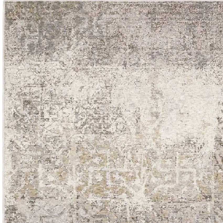 Ivory Grey Tan Brown And Beige Abstract Power Loom Stain Resistant Area Rug Photo 4
