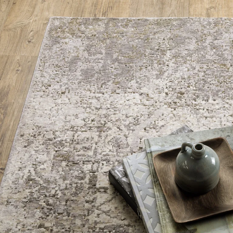 Ivory Grey Tan Brown And Beige Abstract Power Loom Stain Resistant Area Rug Photo 5