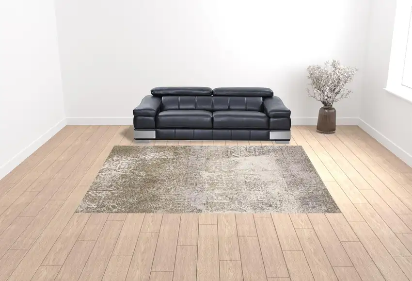 Ivory Grey Tan Brown And Beige Abstract Power Loom Stain Resistant Area Rug Photo 2