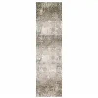 Photo of Ivory Grey Tan Brown And Beige Abstract Power Loom Stain Resistant Runner Rug