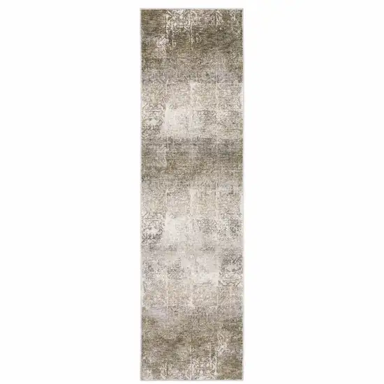 2' X 8' Ivory Grey Tan Brown And Beige Abstract Power Loom Stain Resistant Runner Rug Photo 2