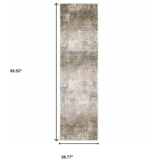 2' X 8' Ivory Grey Tan Brown And Beige Abstract Power Loom Stain Resistant Runner Rug Photo 3